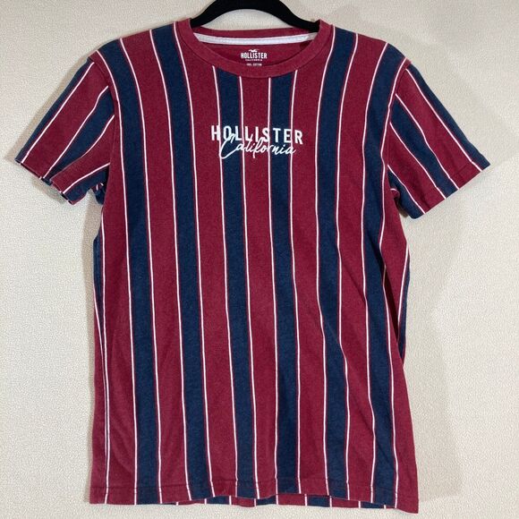 Hollister T Shirt XS Red Blue Vertical Stripe Crew‎ Neck Surf Rugby Soccer - Picture 1 of 6
